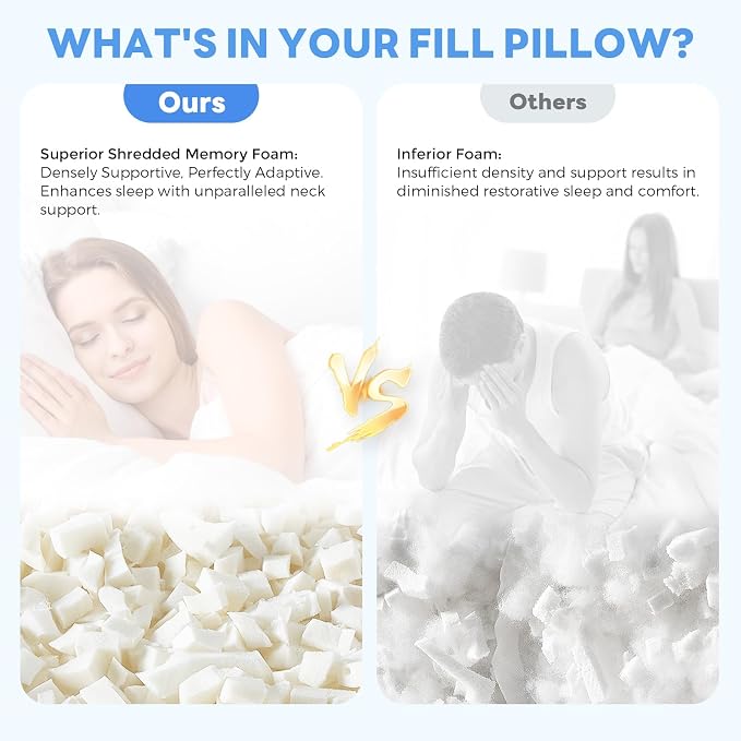 Cooling Bed Pillows for Sleeping 2 Pack Shredded Memory Foam Pillows Queen Size - Image 7