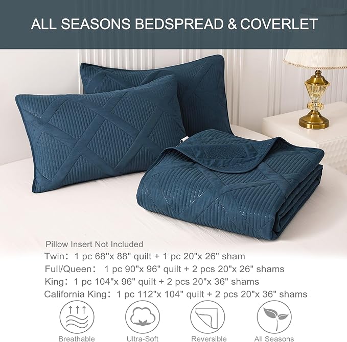 Exclusivo Mezcla King Quilt Set- Navy Blue Quilts Bedding Set - Image 6