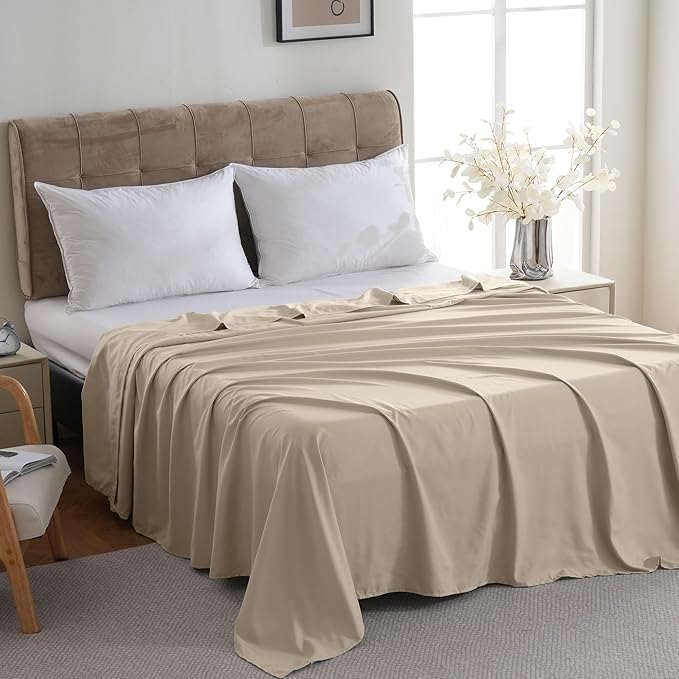 ZPECC Full Flat Sheet Only 1 Pack, Durable Beige Top Bed Sheets Hypoallergenic - Image 3