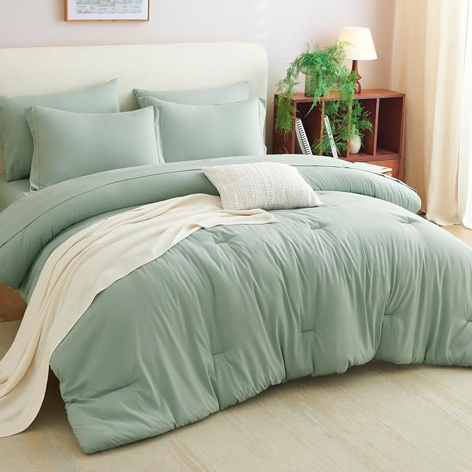 CozyLux King Comforter Set Sage Green, 7 Pieces Bed in a Bag, Bedding Comforter - Image 7