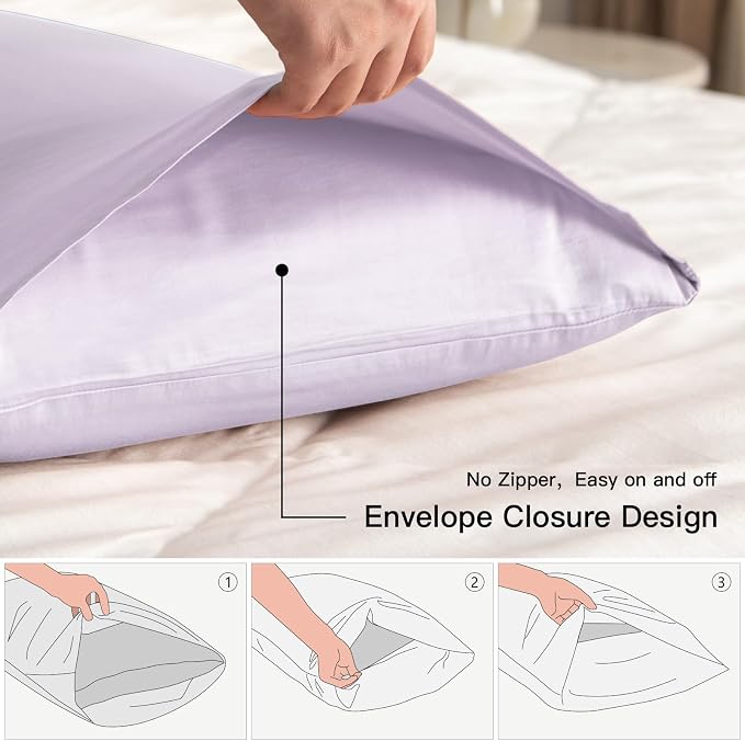 100% Cotton Queen Pillowcases Set of 2, Deep Dream 600 Thread Count Pillow Cases - Image 3