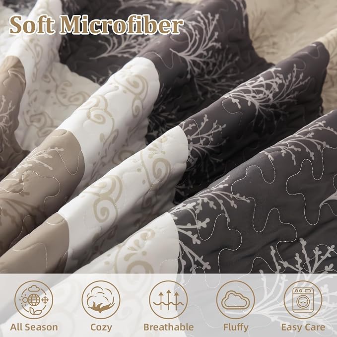 DJY Beige Quilt Set King Size Striped Bedspread Coverlet Set 3 Pieces Boho - Image 5
