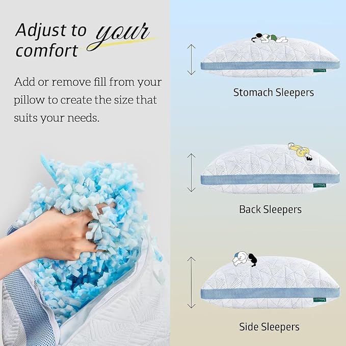 BETU Cooling King Size Pillows Set of 2, Shredded Memory Foam Cool Pillows - Image 3