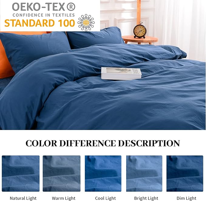 NEXHOME PRO Duvet Cover Set 100% Washed Cotton Full Size Linen Feel Textured - Image 2