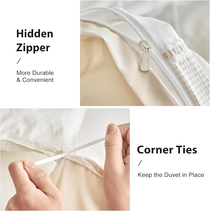 WARMDERN Khaki Striped Weave Duvet Cover Twin Size, Microfiber Textured Bedding - Image 5