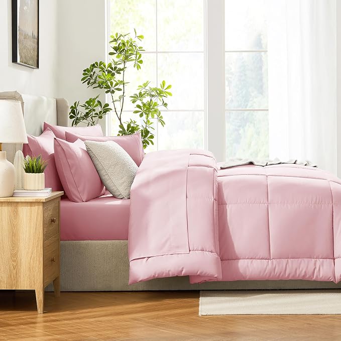 CozyLux Queen Comforter Set Pink, 7 Pieces Bed in a Bag, All Season Bedding Sets - Image 9