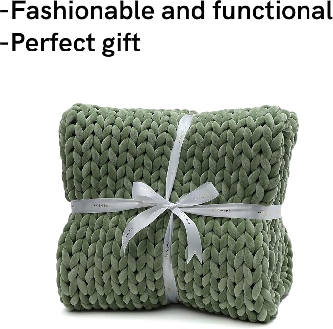YnM Velvet Knitted Weighted Blanket, Hand Made Chunky Knit Weighted Throw - Image 4