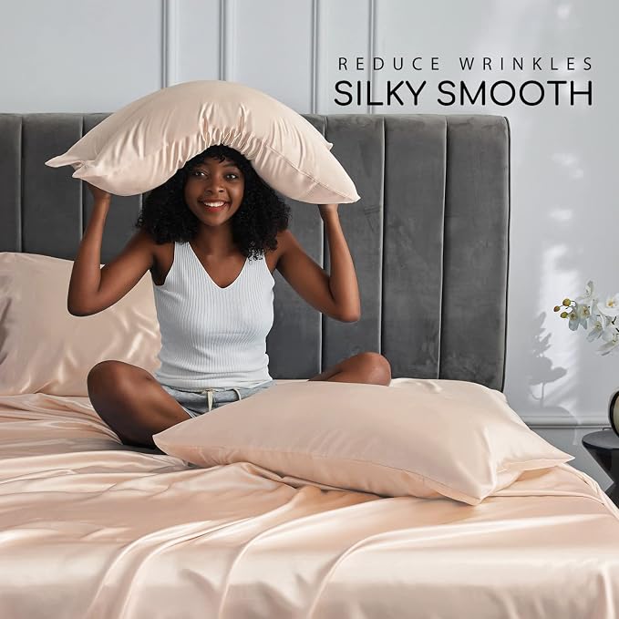MR&HM Satin Bed Sheets, Queen Size Sheets Set - Image 3