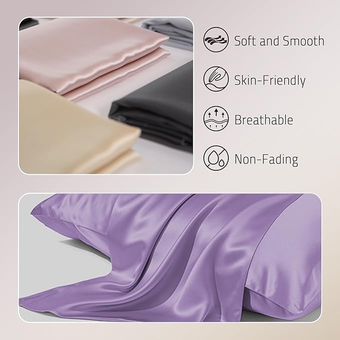 Gabire Mulberry Silk Pillow Cases Set of 2, Both Sides Real Silk Pillowcase - Image 2