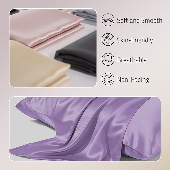 Gabire Mulberry Silk King Size Pillow Cases Set of 2, Ultra Smooth Soft Cooling - Image 2