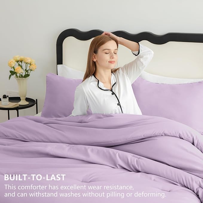 CozyLux Oversized King Comforter Set Lavender, 3 Pieces 120x98 Solid Breathable - Image 3