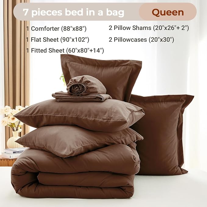 MUXHOMO 7 Pieces Queen Comforter Set, Soft Bed in a Bag Queen Size, All Season - Image 5