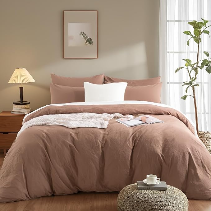 NEXHOME PRO Duvet Cover Set King 100% Washed Cotton Linen-Like Texture - Image 2