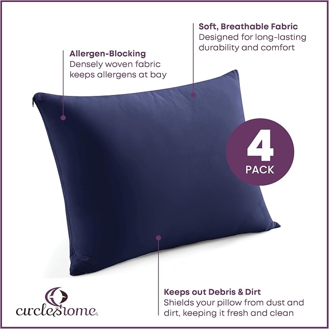 CirclesHome Pillow Protectors 4 Pack Queen Zippered - Image 2