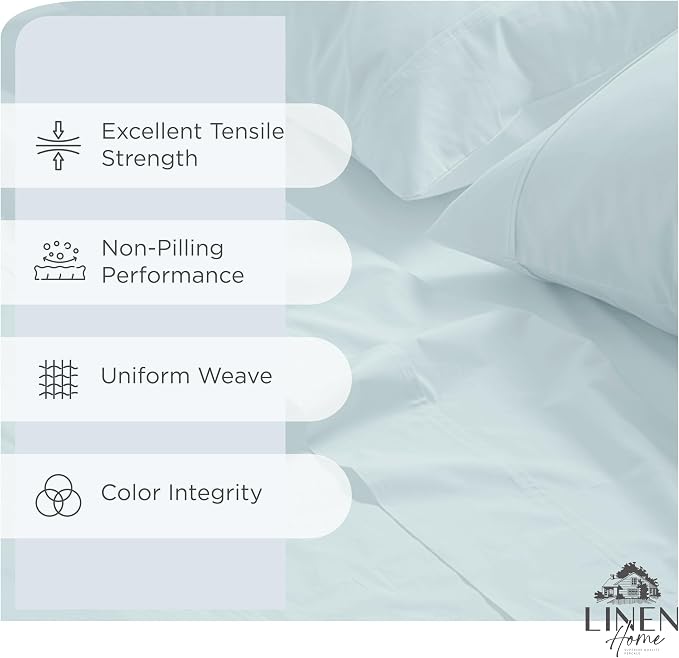Linen Home 100% Cotton Percale Sheets King Size, Deep Pocket, 4 Pieces Set - Image 2