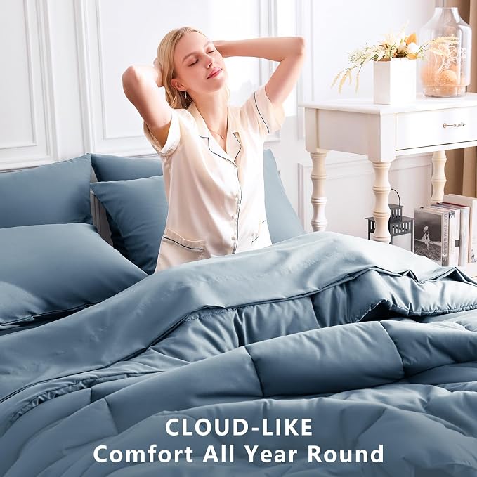 CozyLux California King Comforter Sets Mineral Blue, 7 Pieces Cal King Bed in a - Image 4