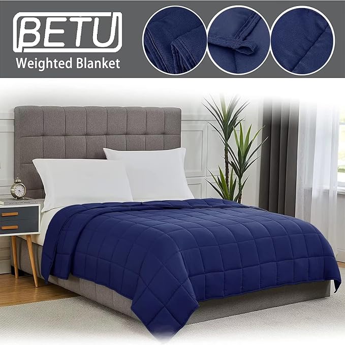 Navy Blue Weighted Blanket for Adults 20lbs, Twin Full Size Cooling Heavy Throw - Image 3