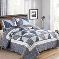Full Queen Size Patchwork Quilt Set Grey Floral Reversible Quilted Bedspread by VIVILINEN
