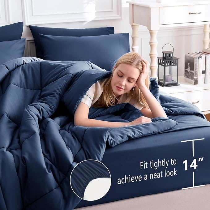 CozyLux Queen Comforter Set Navy Blue, 7 Pieces Bed in a Bag, All Season - Image 5