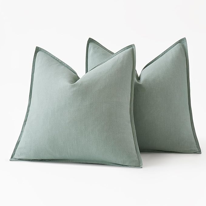 MIULEE Decorative Linen Pillow Covers 18x18 Inch Aqua Green ​Boho Farmhouse​ - Image 6