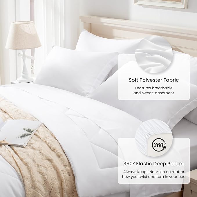 Love's cabin King Size Comforter Set White, 7 Pieces King Bed in a Bag - Image 4