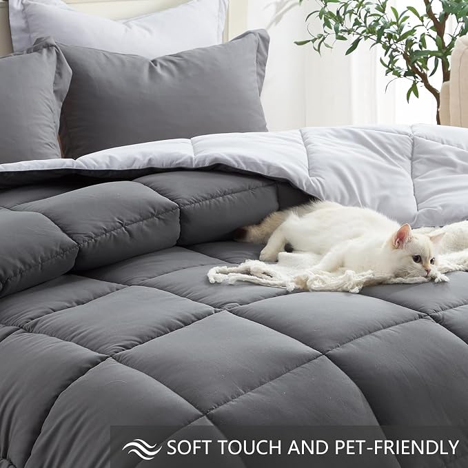 Homelike Moment Oversized Queen Comforter Set Grey, Lightweight Down - Image 4
