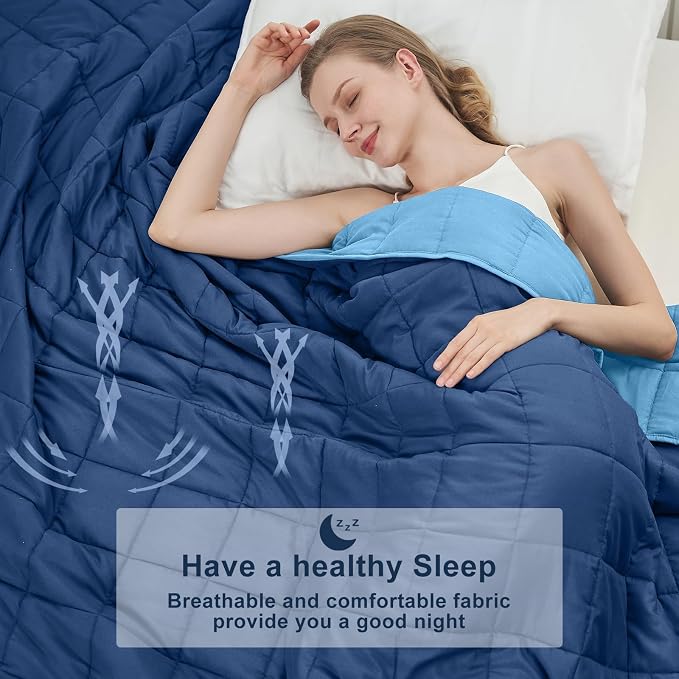 Blue Weighted Blanket for Adults 12lbs, Queen Size Cooling Heavy Throw Blanket - Image 3