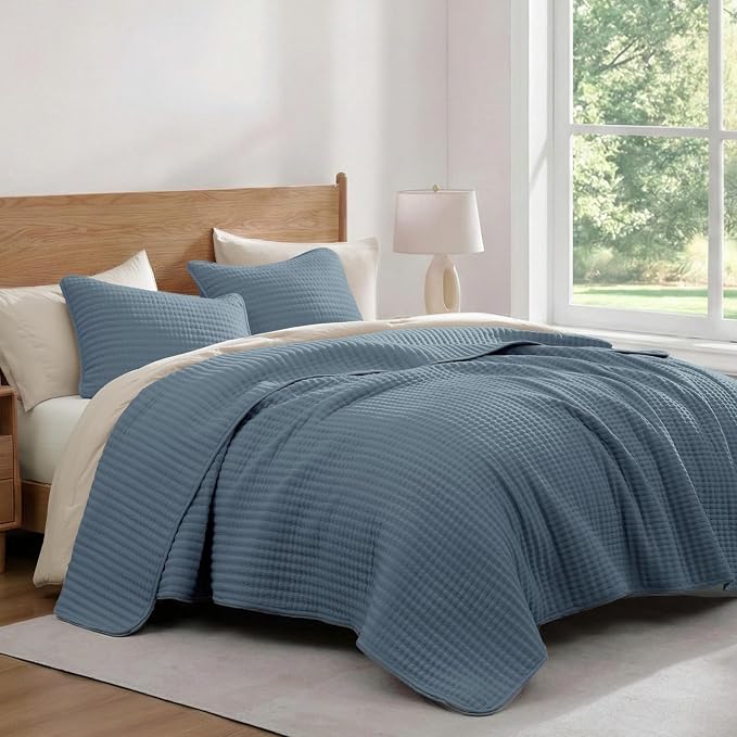WRENSONGE King Size Quilt-3 Pieces Lightweight Bedspreads Oxford Blue King - Image 3
