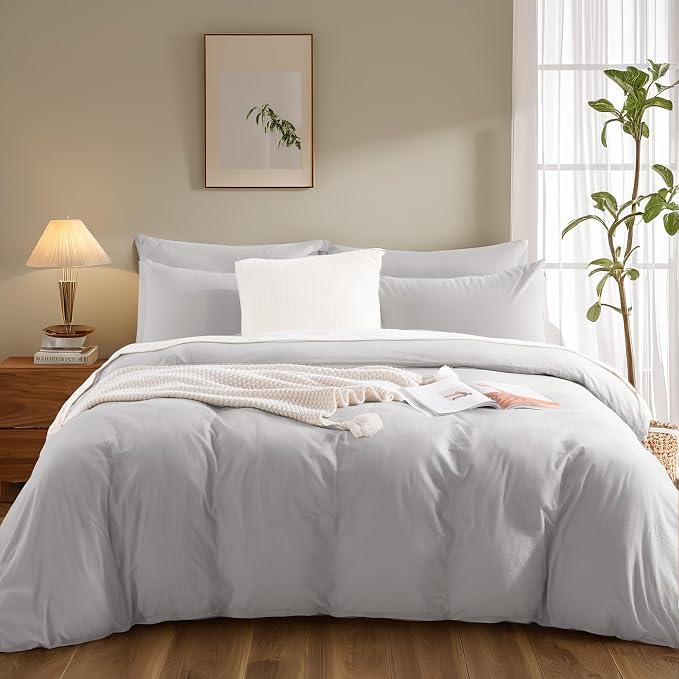 NEXHOME PRO Duvet Cover Set Kids Twin Size Linen Feel Textured Organic Natural - Image 3