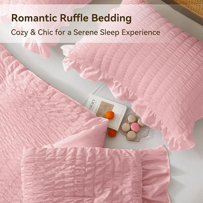 JOLLYVOGUE Pink Seersucker Queen Comforter Set, 3 Pieces Bed in a Bag Comforter - Image 4