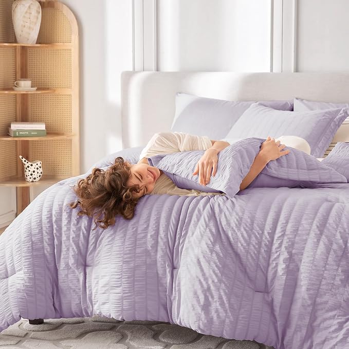 MUXHOMO 7 Pieces California King Comforter Set, Seersucker Bed in a Bag Cal - Image 7