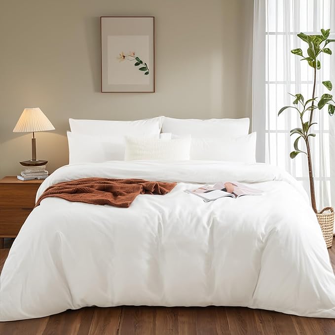 NEXHOME PRO Duvet Cover Set Oversized Queen 98"x98" Linen Look Textured White - Image 2