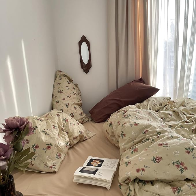 MKXI Yellowish Beige & Red Floral Duvet Cover Set Full Size - Image 7