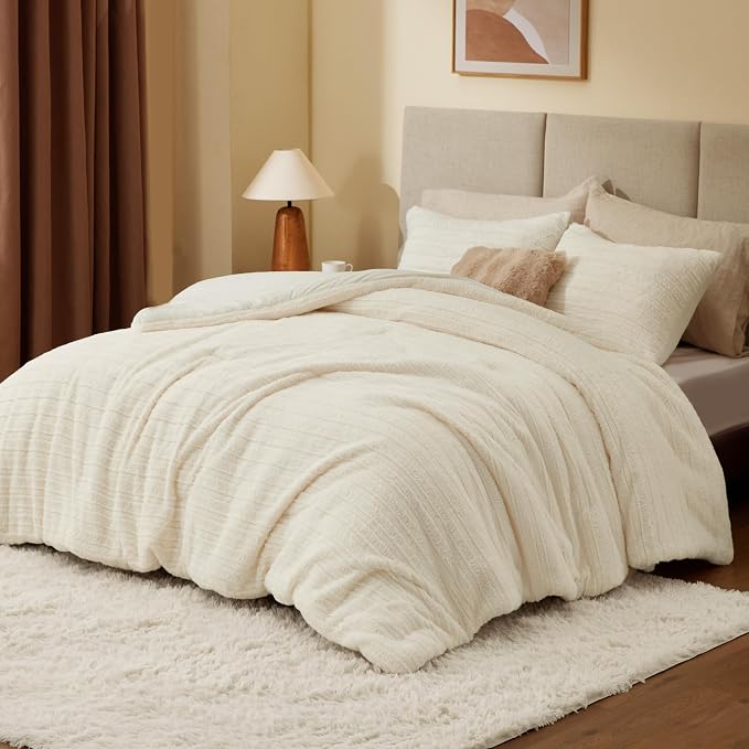 BEDELITE Fleece Queen Comforter Set -Super Soft & Warm Fluffy Cream White Faux - Image 2