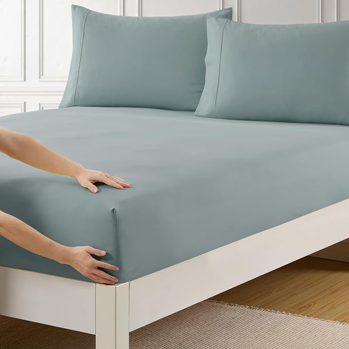 Queen Fitted Sheet Only with Full Elastic & Built in Corner Sheet Straps to by SweetHomeCollection