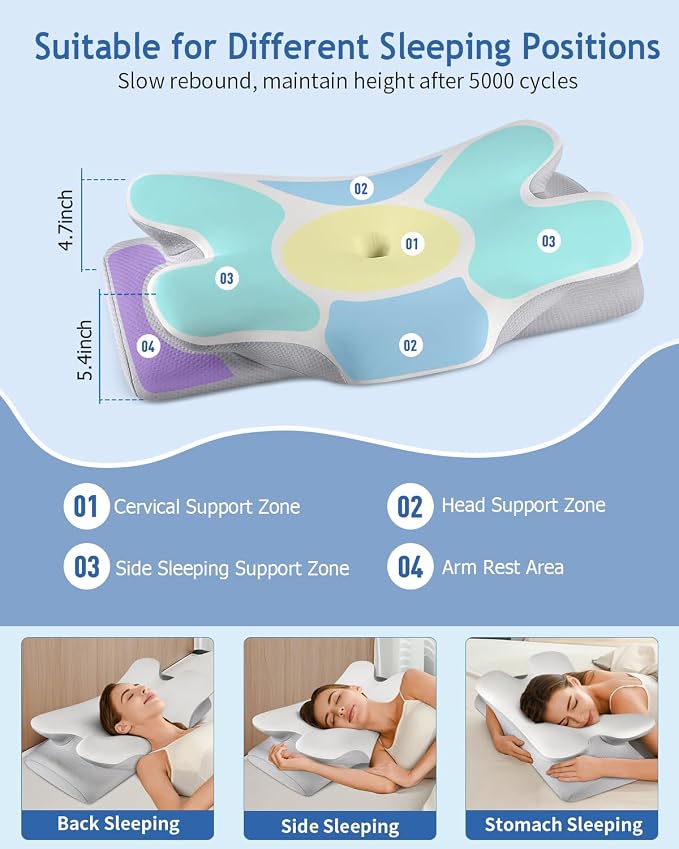 Cervical Neck Pillow for Pain Relief Sleeping, Cooling Ergonomic Contour Side - Image 6
