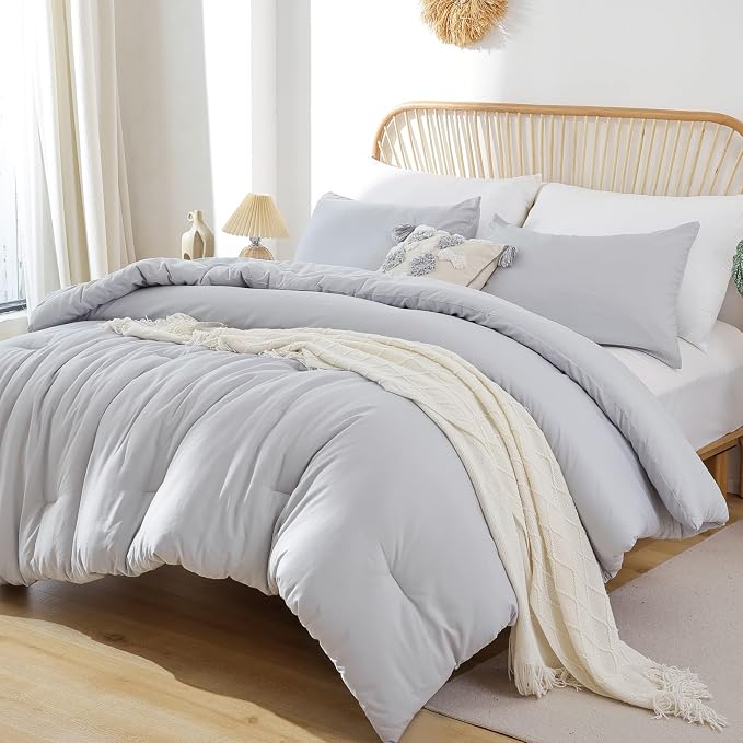 ROSGONIA King Size Comforter Set Light Grey - Image 3