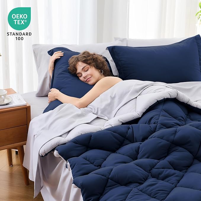 MUXHOMO 7 Pieces Oversized King Comforter Set, Reversible Bed in a Bag - Image 4