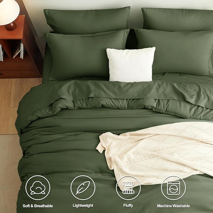 CozyLux California King Comforter Set Olive Green, 7 Pieces Cal King Bed in a - Image 2