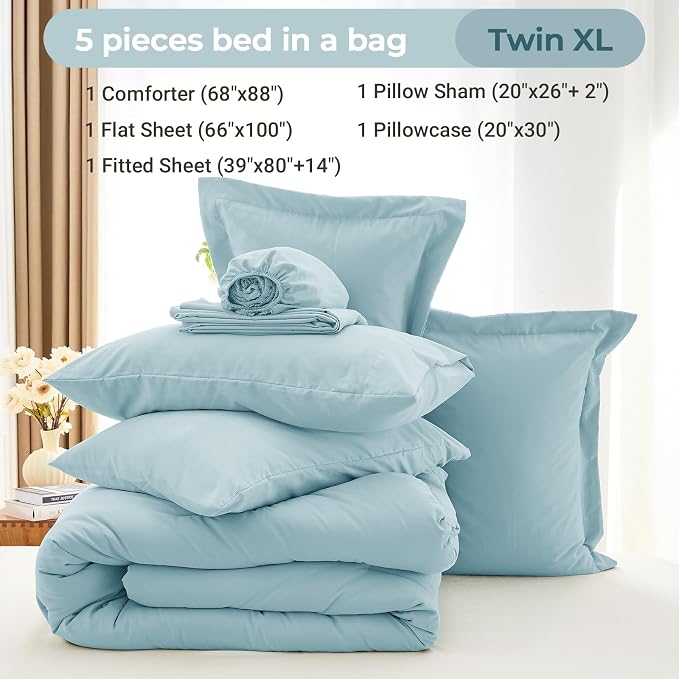 MUXHOMO 5 Pieces Twin XL Comforter Set, Soft Bed in a Bag Twin XL Size - Image 4