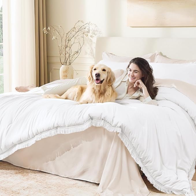 Andency White Comforter Set Full, 3 Pieces Boho Lightweight Bedding Comforters - Image 3