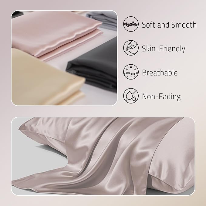 Gabire Mulberry Silk Pillow Cases Set of 2, Both Sides Real Silk Pillow Cover - Image 2