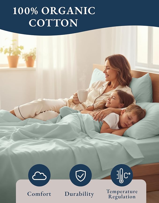 LANE LINEN 100% Organic Cotton Twin Bed Sheet Set, Soft & Comfy Low Pill Fade - Image 6