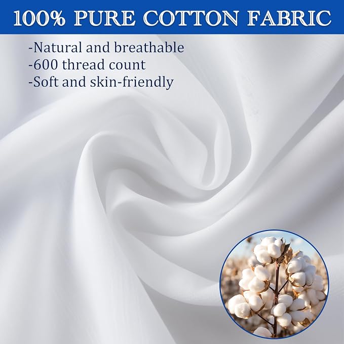 Precoco White Pillow Cases Standard Size Set of 4 | 100% Cotton Pillowcases - Image 4