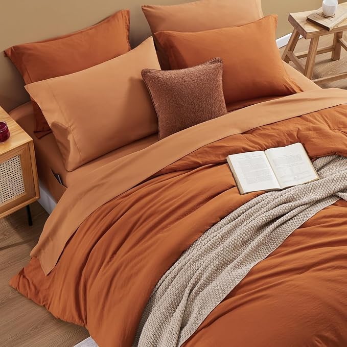WRENSONGE Queen Comforter Set- 7 Pieces Soft Burnt Orange Bed in a Bag - Image 2