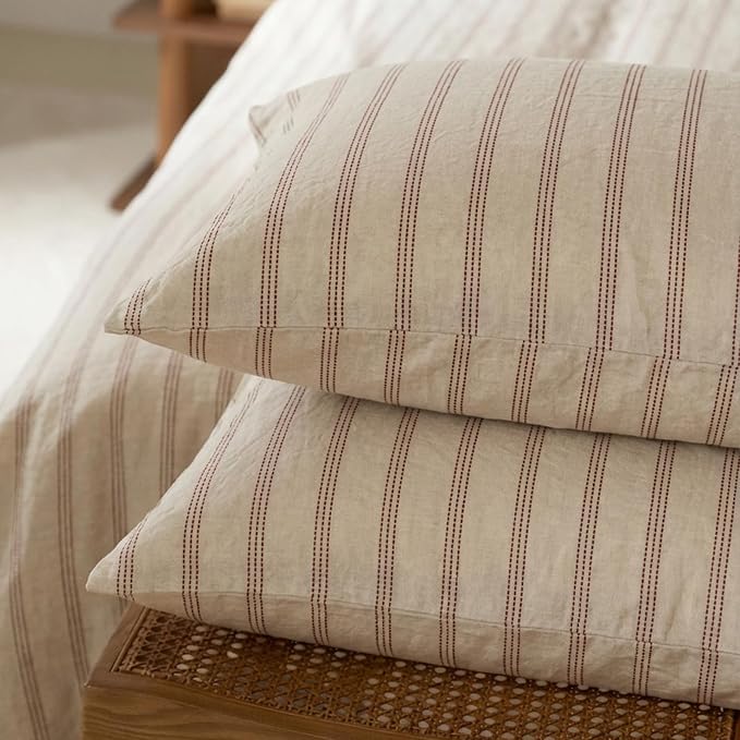 mixinni Striped Duvet Cover Set Twin Size, 3 Piece Cotton Linen Blend Bedding - Image 7