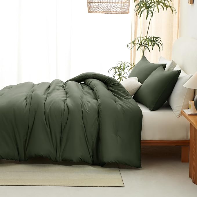 CozyLux Full Size Comforter Set Dark Green, 3 Pieces Solid Breathable Quilted - Image 6