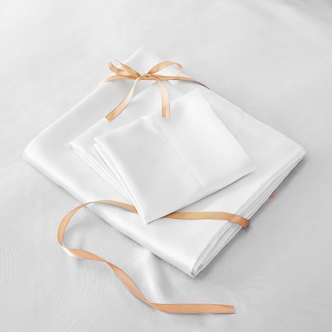 BEDELITE Satin Sheets Full Size Bed Set, Luxury Soft White Silky Sheet - Image 7