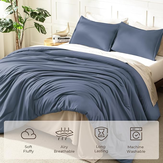 Litanika Comforters Bluish Grey Queen Size, 3 Pieces Lightweight Solid Bedding - Image 3