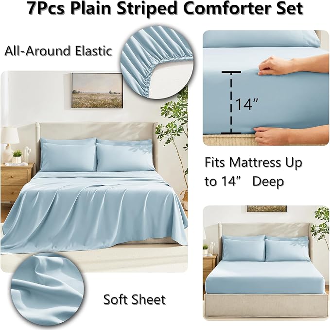CozyLux Full Size Comforter Sets Light Blue, 7 Pieces Bed in a Bag, All Season - Image 5